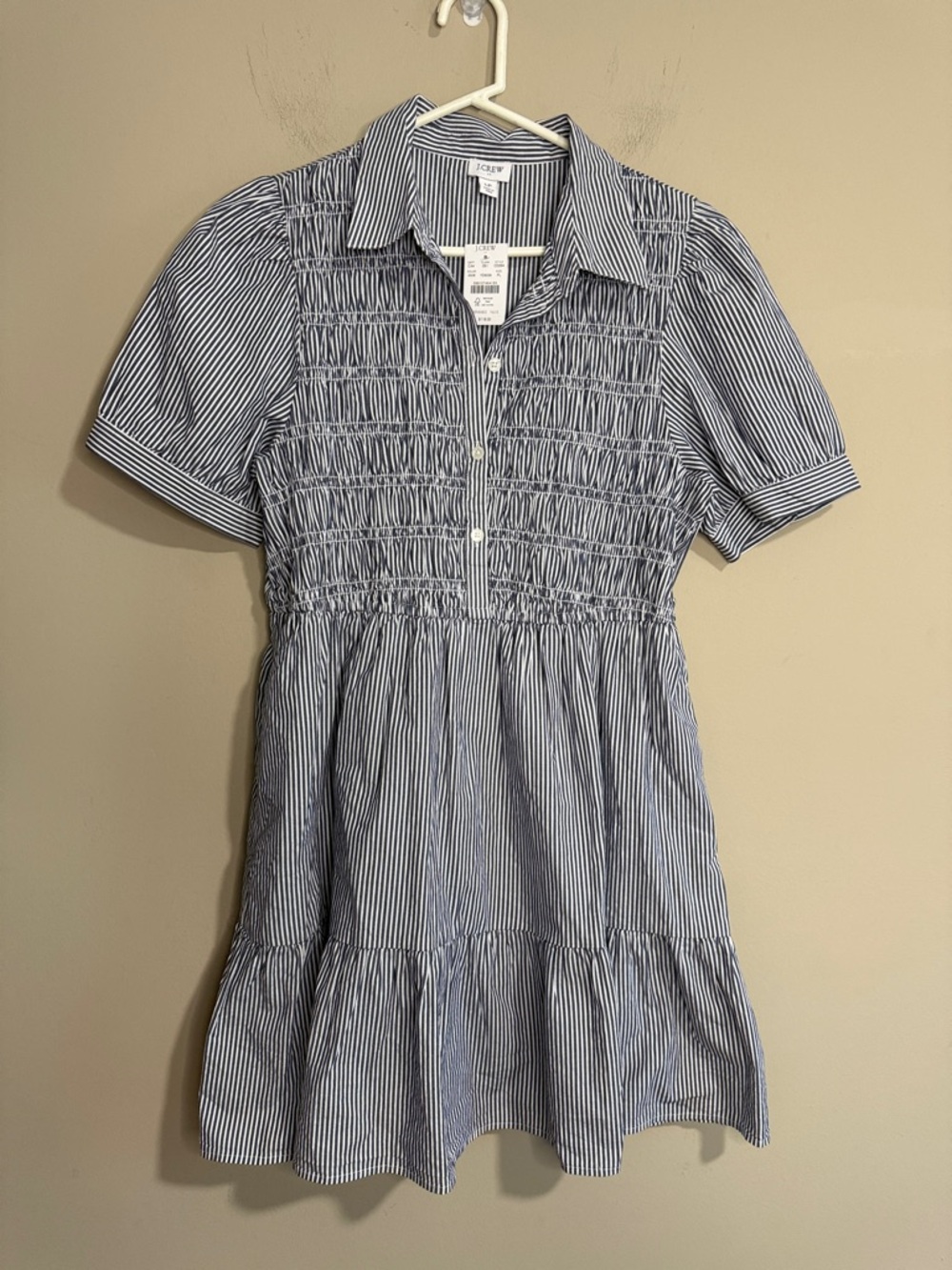 J. Crew Blue and White Striped Smocked Shirt Dress NWT - Picture 2 of 6